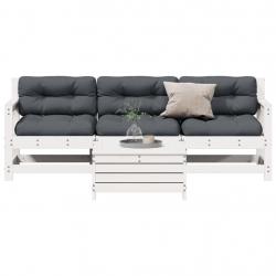 Salon de jardin 4 pcs avec coussins blanc bois de pin massif