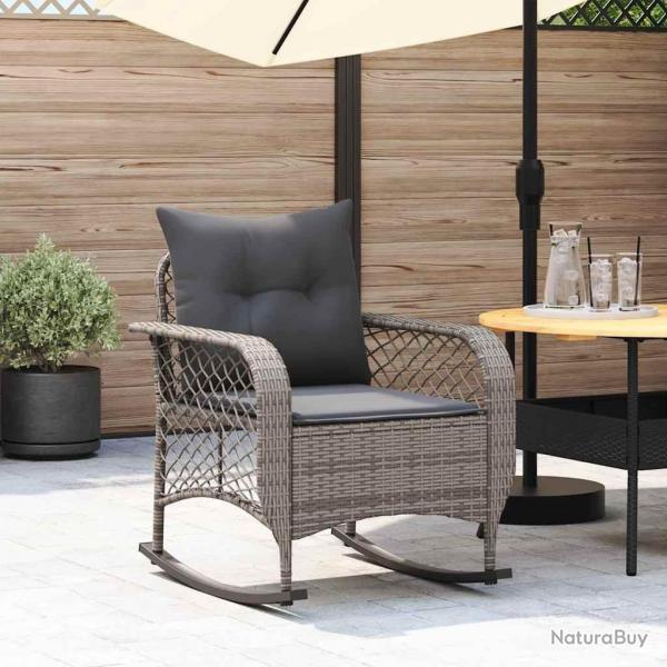 Chaise  bascule de jardin avec coussins gris rsine tresse