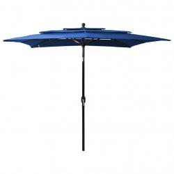 Parasol de jardin à 3 niveaux avec mât en aluminium bleu azuré