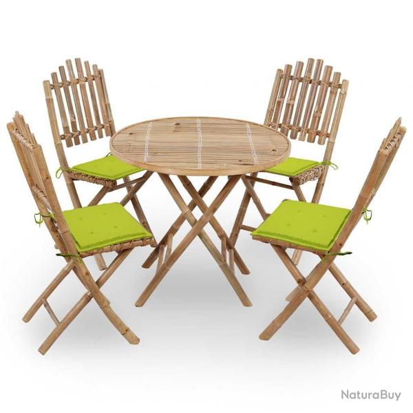 Mobilier  dner d'extrieur pliable 5 pcs avec coussins bambou