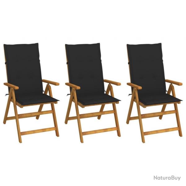 Chaises pliables de jardin lot de 3 avec coussins Bois d'acacia