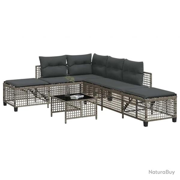 Salon de jardin d'angle avec coussins 3 pcs gris rsine tresse