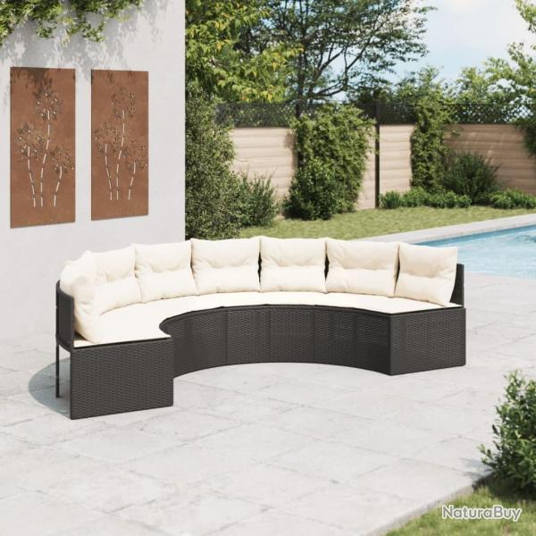 Canap de jardin avec coussins demi-rond noir rsine tresse