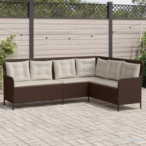 Canap de jardin avec coussins forme de L marron rsine tresse