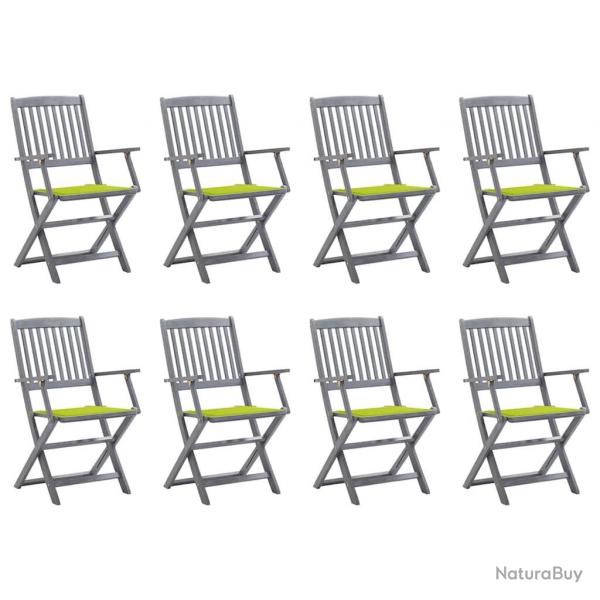 Chaises pliables d'extrieur lot de 8 et coussins Bois d'acacia