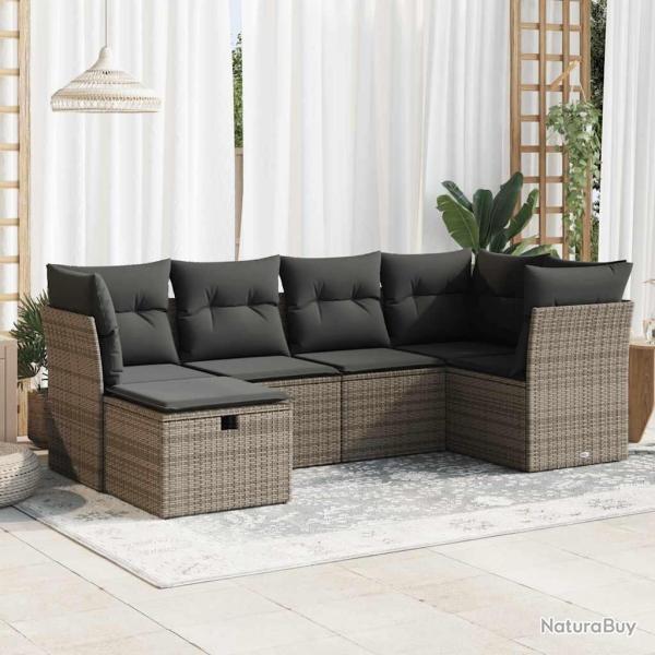 Salon de jardin 6 pcs avec coussins gris rsine tresse