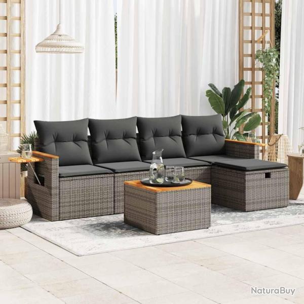 Salon de jardin 6 pcs avec coussins gris rsine tresse