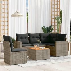 Salon de jardin 6 pcs avec coussins gris résine tressée