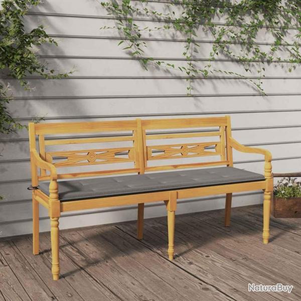 Banc Batavia avec coussin gris 150 cm Bois de teck massif