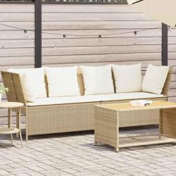 Canapé de jardin avec coussins beige résine tressée
