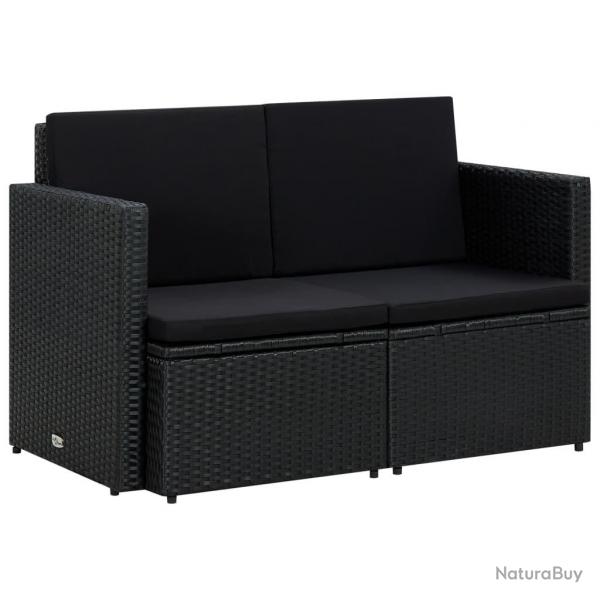 Canap de jardin  2 places avec coussins Noir Rsine tresse