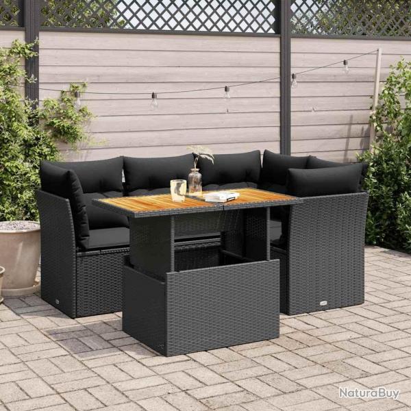 Salon de jardin 5 pcs avec coussins noir rsine tresse