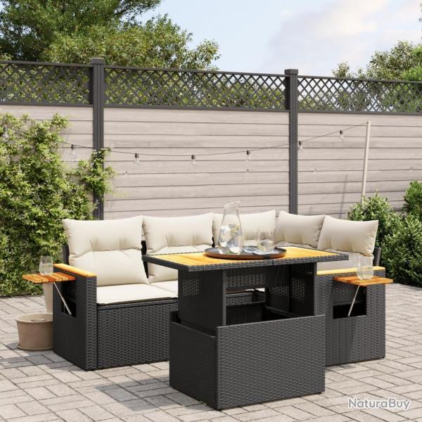 Salon de jardin 5 pcs avec coussins noir rsine tresse
