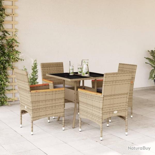 Ensemble  manger de jardin et coussins 5 pcs beige rotin verre