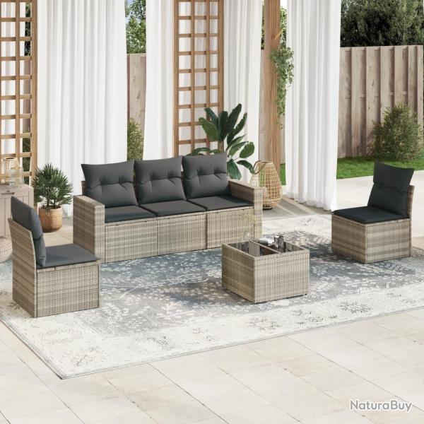 Salon de jardin 6 pcs avec coussins gris clair rsine tresse