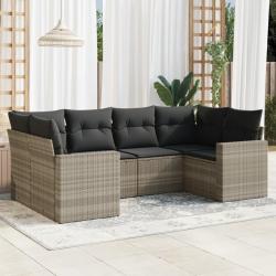 Salon de jardin 6 pcs avec coussins gris clair résine tressée