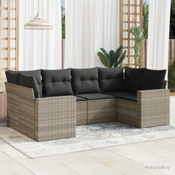Salon de jardin 6 pcs avec coussins gris clair rsine tresse