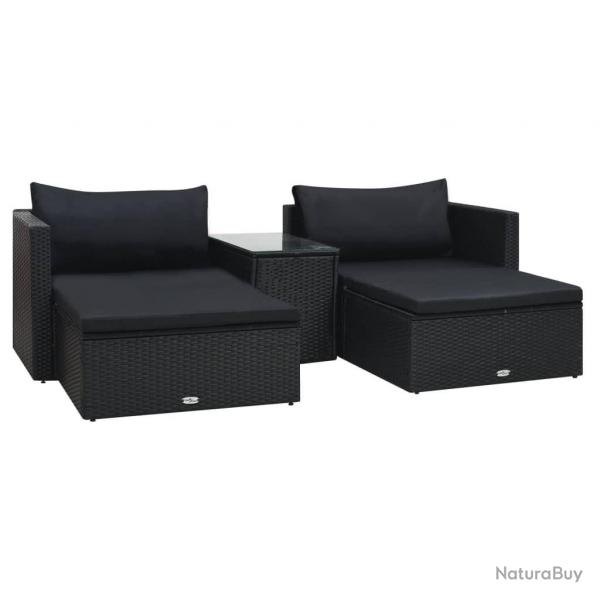 Salon de jardin 5 pcs avec coussins rsine tresse noir