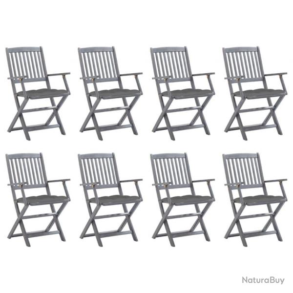 Chaises pliables d'extrieur lot de 8 et coussins Bois d'acacia