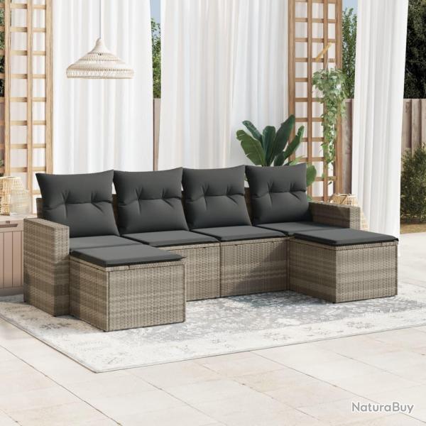 Salon de jardin 6 pcs avec coussins gris clair rsine tresse