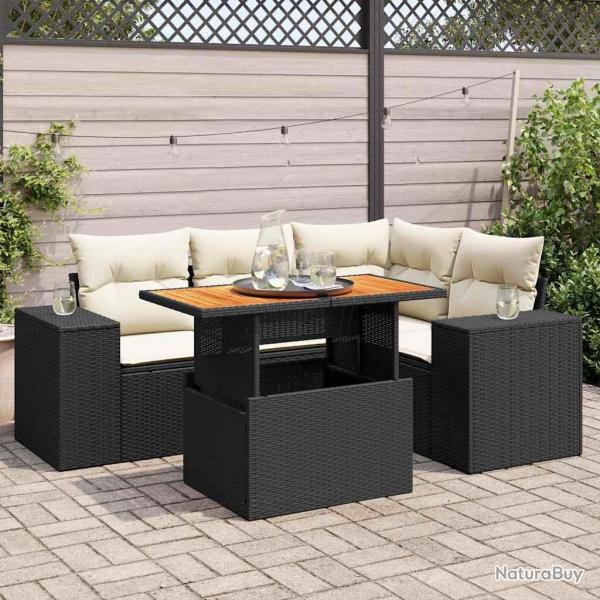 Salon de jardin 5 pcs avec coussins noir rsine tresse