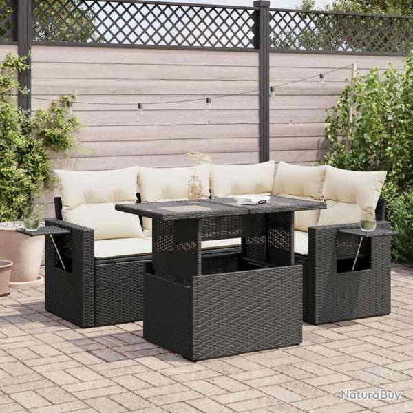 Salon de jardin 5 pcs avec coussins noir rsine tresse