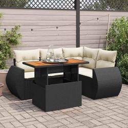 Salon de jardin 5 pcs avec coussins noir résine tressée