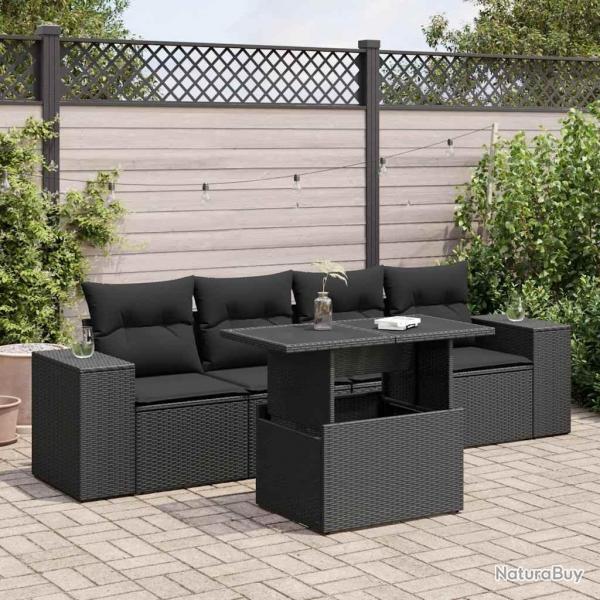 Salon de jardin 5 pcs avec coussins noir rsine tresse