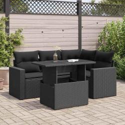 Salon de jardin 5 pcs avec coussins noir résine tressée