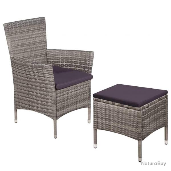 Chaise et tabouret d'extrieur et coussins Rsine tresse Gris