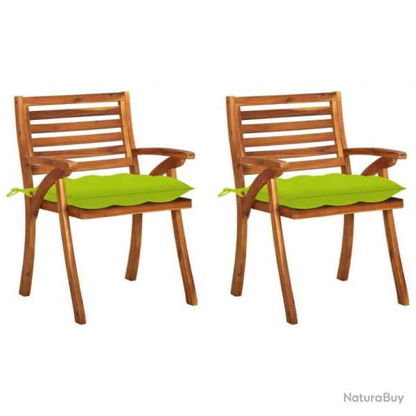 Chaises  manger de jardin avec coussins lot de 2 Acacia massif