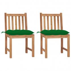 Chaises de jardin lot de 2 avec coussins Bois de teck massif