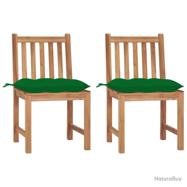 Chaises de jardin lot de 2 avec coussins Bois de teck massif