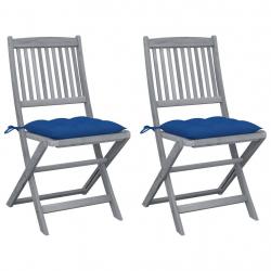 Chaises pliables d'extérieur lot de 2 et coussins Bois d'acacia