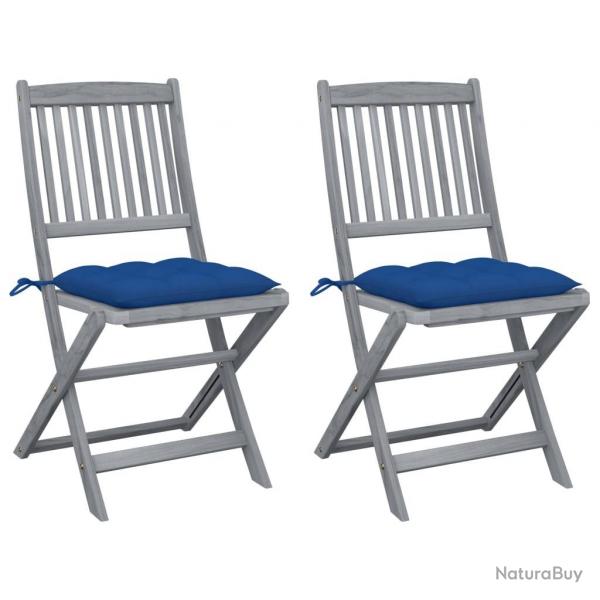 Chaises pliables d'extrieur lot de 2 et coussins Bois d'acacia