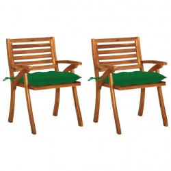 Chaises à manger de jardin avec coussins lot de 2 Acacia massif