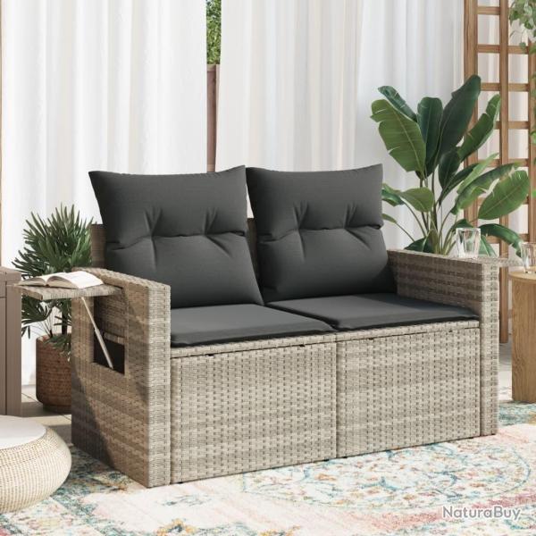 Canap de jardin 2 places et coussins gris clair rsine tresse