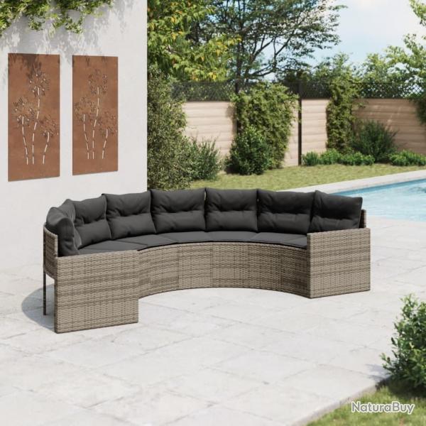 Canap de jardin avec coussins demi-rond gris rsine tresse