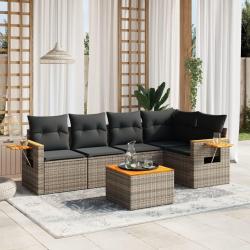 Salon de jardin 6 pcs avec coussins gris résine tressée