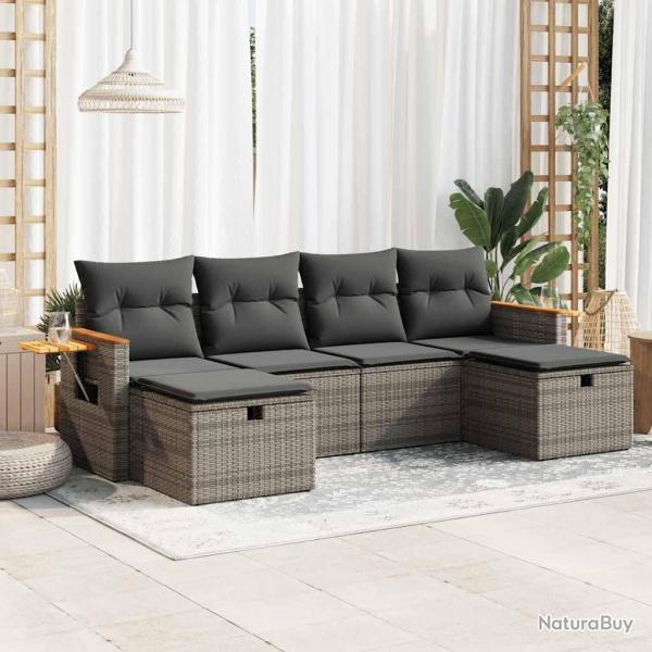 Salon de jardin 6 pcs avec coussins gris rsine tresse