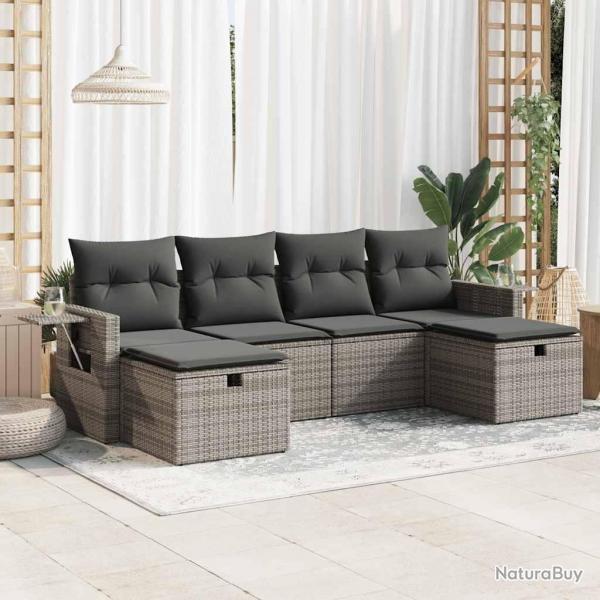 Salon de jardin 6 pcs avec coussins gris rsine tresse
