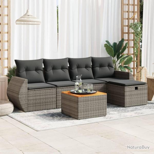 Salon de jardin 6 pcs avec coussins gris rsine tresse