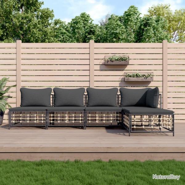 Salon de jardin 5 pcs avec coussins anthracite rsine tresse