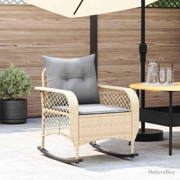 Chaise  bascule de jardin avec coussins beige rsine tresse