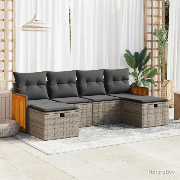 Salon de jardin 6 pcs avec coussins gris rsine tresse