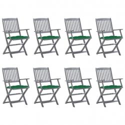 Chaises pliables d'extérieur lot de 8 et coussins Bois d'acacia