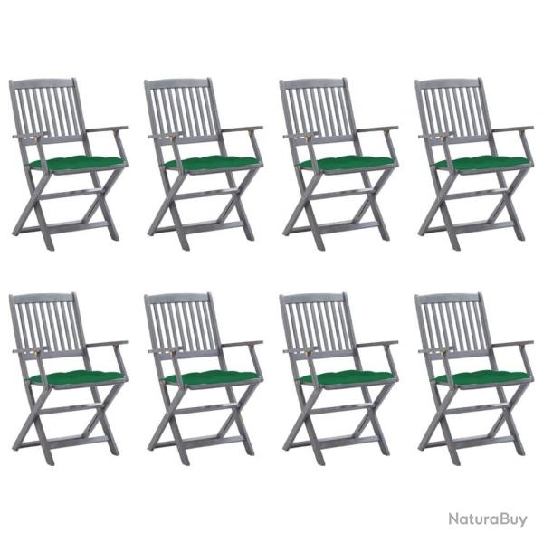 Chaises pliables d'extrieur lot de 8 et coussins Bois d'acacia