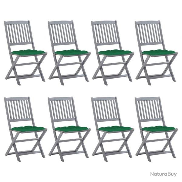 Chaises pliables d'extrieur lot de 8 et coussins Bois d'acacia