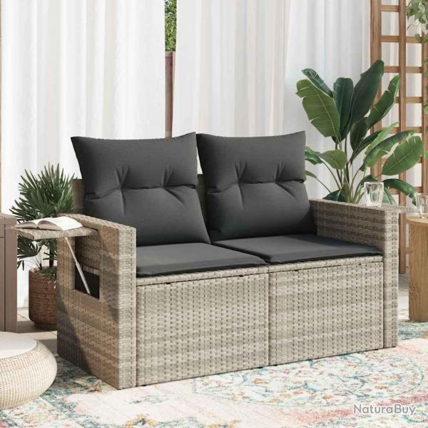 Canap de jardin 2 places et coussins gris clair rsine tresse