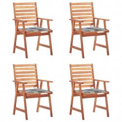 Chaises à manger d'extérieur lot de 4 et coussins Acacia massif